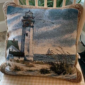 Nautical/coastal tapestry pillow, 16” x 16”’ no stains or flaws